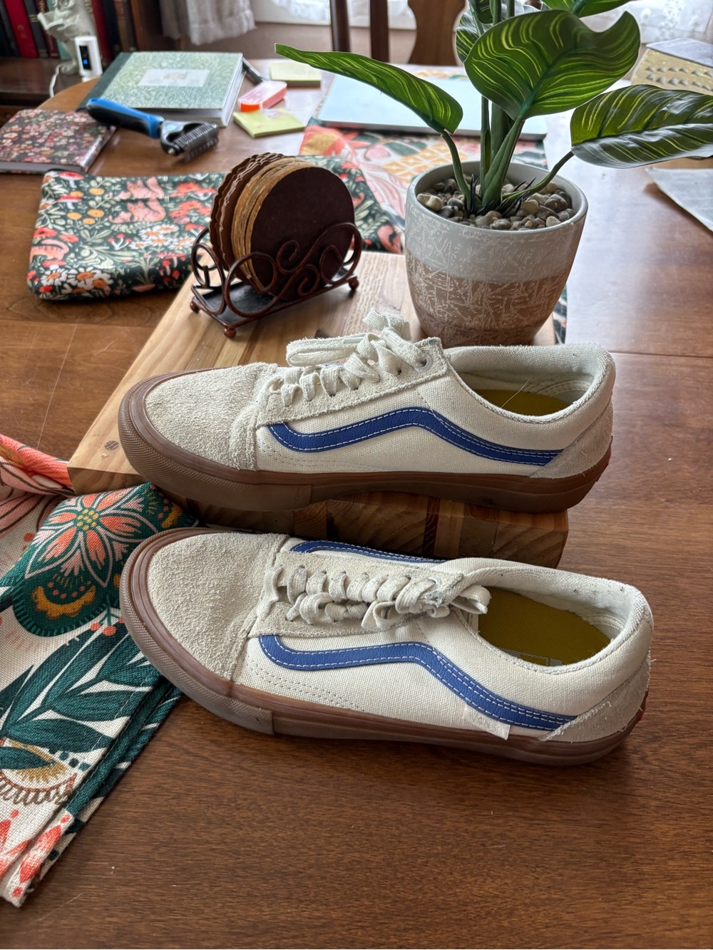 Vans Old Skool Pro Skate Shoes White Blue Gum Sole